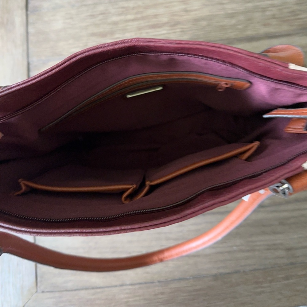 Rossetti leather shoulder purse. Maroon/Cream/Brown NWT. - Picture 3 of 5